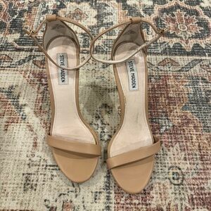 Steve Madden Nude Stecy Ankle Strap Leather Heeled Sandals, 4” Heels, Size 9.5
